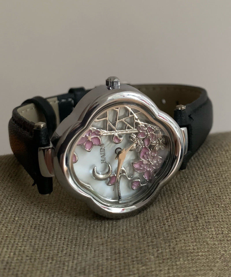 Black Metal Leather Hardlex Crystal Watches