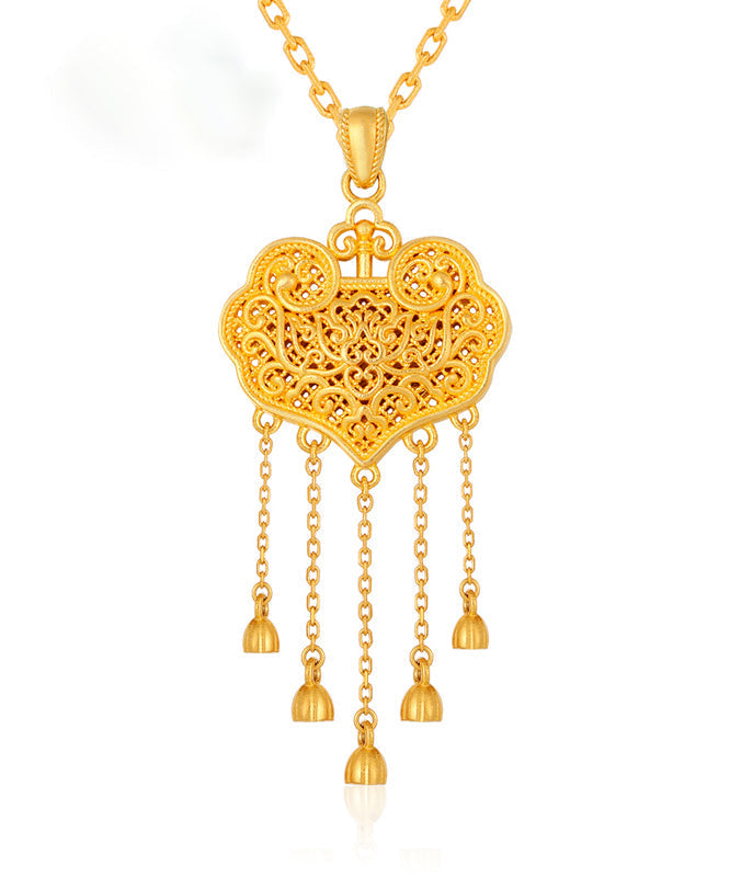 Gold Sterling Silver Overgild Lucky Lock Tassel Pendant Necklace