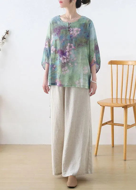 Purple Button Print Fall Three Quarter Sleeve Top
