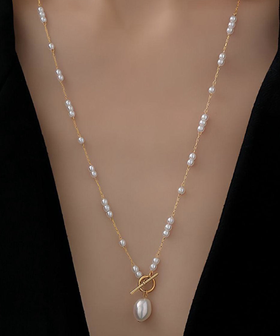 Gold Stainless Steel Pearl Pendant Necklace