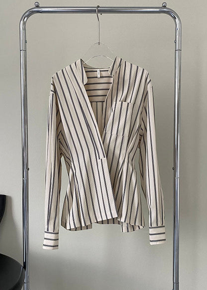 Art Striped Stand Collar Flattering Shirt Long Sleeve