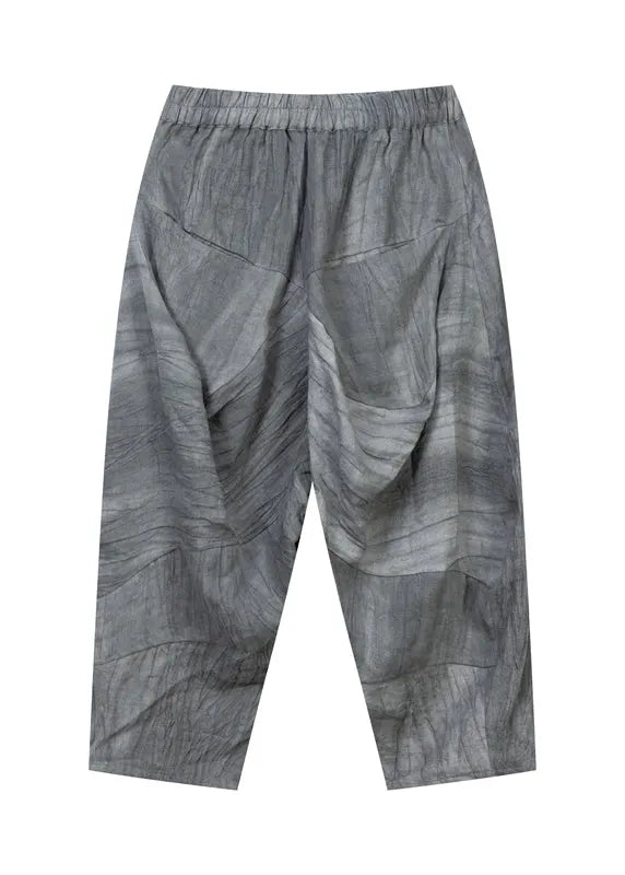 Classy Grey Asymmetrical Wrinkled Linen Two Piece Set Short Sleeve