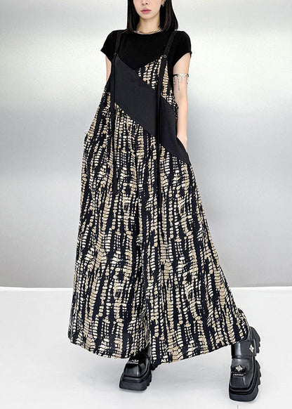Black Oversized Patchwork Print Cotton Jumpsuits Summer