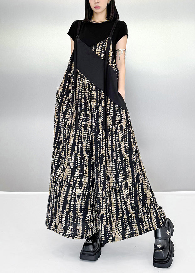 Black Oversized Patchwork Print Cotton Jumpsuits Summer