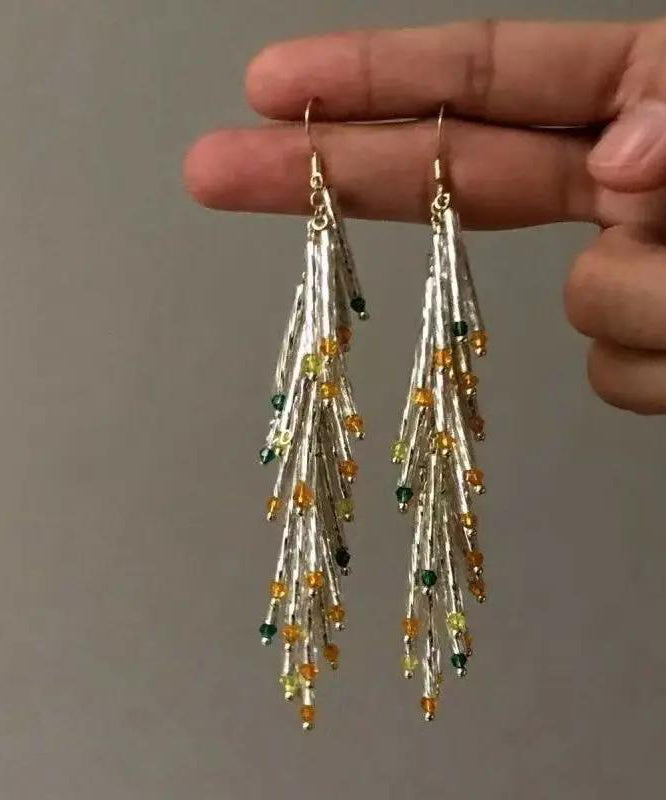 Novelty Silk Sterling Silver Overgild Ear of Wheat Tassel Drop Earrings