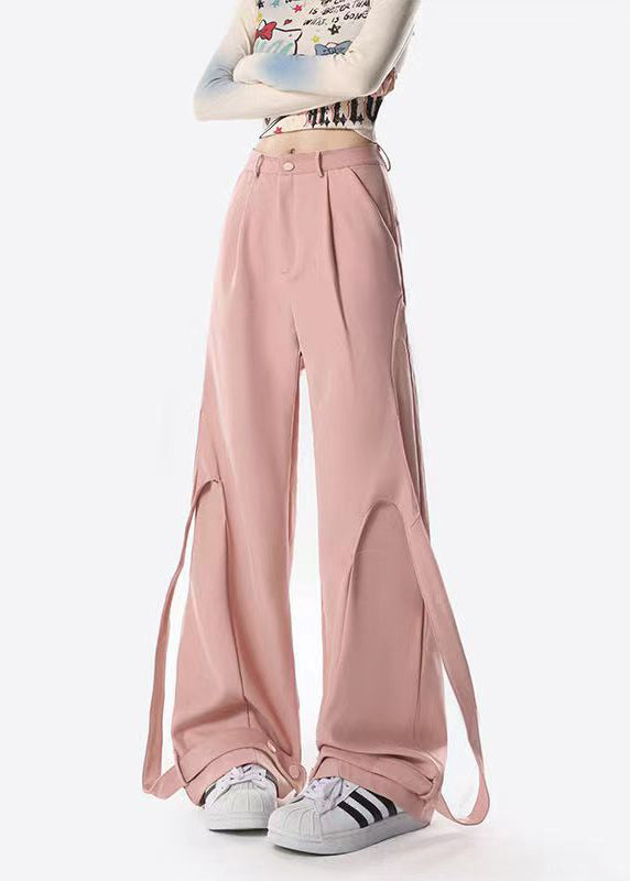 Original Design Pink Ribbon Patchwork Wide Leg Pants Spring