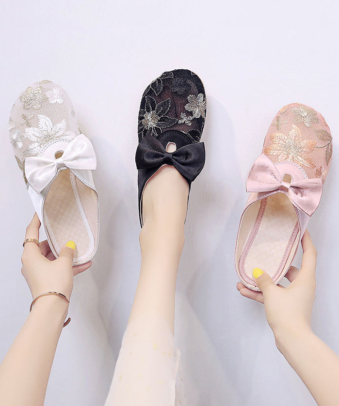 Embroidery Splicing Slide Sandals Black Breathable Mesh