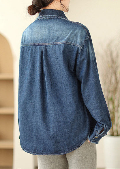 Blue Peter Pan Collar Button Denim Coat Spring