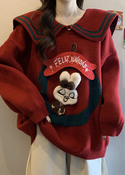 Mulberry Peter Pan Collar Rabbit Knit Pullover Winter