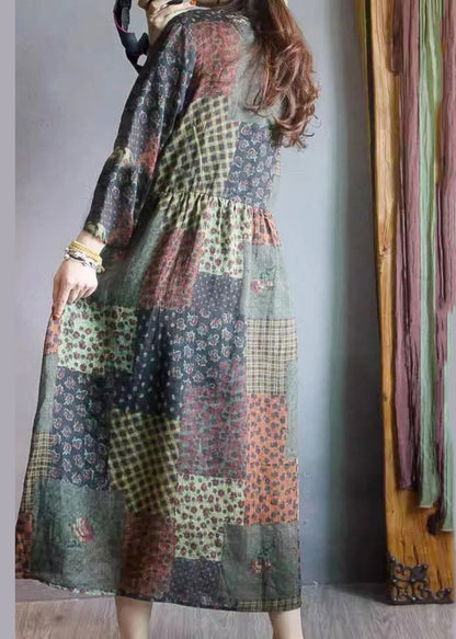 Colorblock Oversized Print Linen Long Dresses Spring