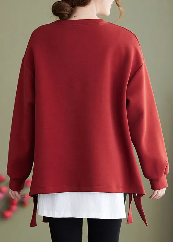 Green Print Cotton Pullover O Neck Side Open Winter