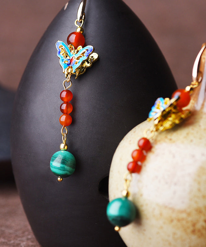 Multicour Cloisonne Malachite Bow Drop Earrings
