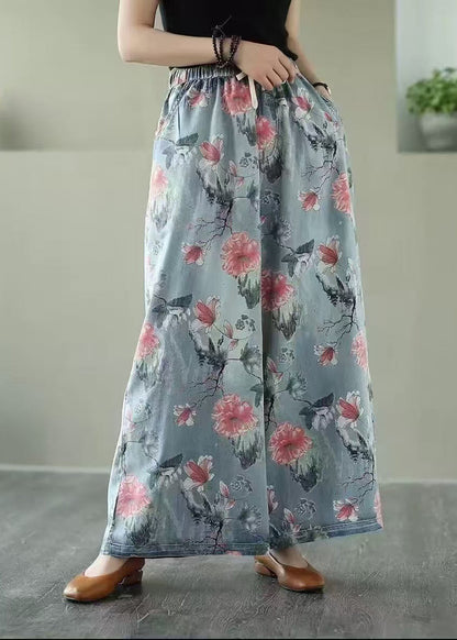 Oversized Print Denim Wide Leg Pants Summer