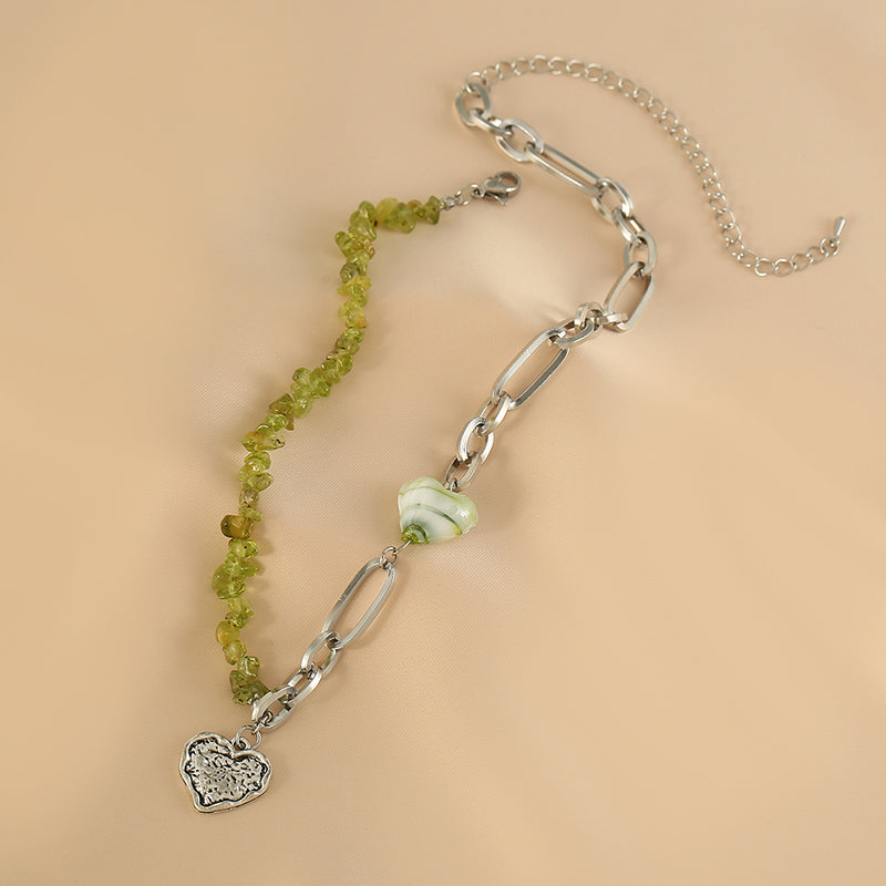 Colorblock Sterling Silver Alloy Love Patchwork Beads Graduated Bead Necklace