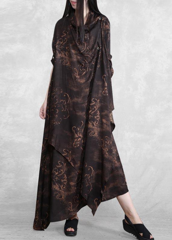 Style Chocolate Print Tunic Asymmetric Kaftan Spring Dresses