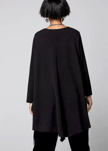Black Asymmetrical Pockets Cotton Shirt Spring