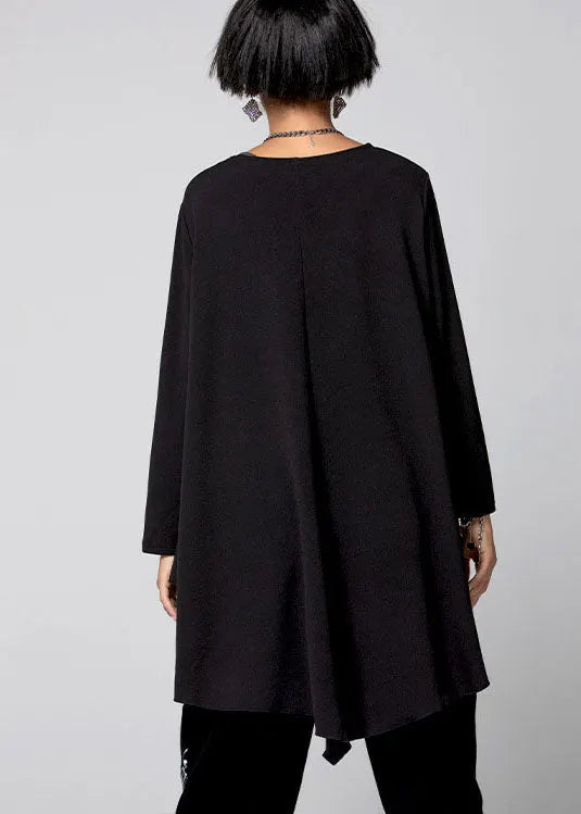 Black Asymmetrical Pockets Cotton Shirt Spring