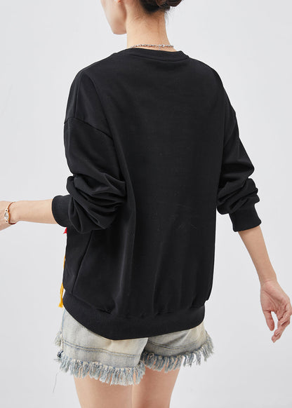 Diy Black Tasseled Rainbow Cotton Sweatshirt Tops Spring
