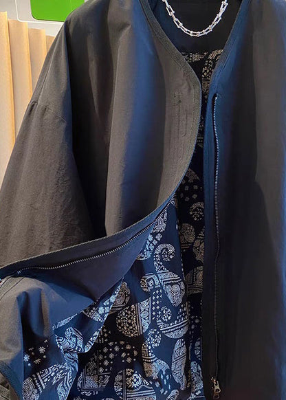 Black Zip Up Patchwork Cotton Jackets Fall
