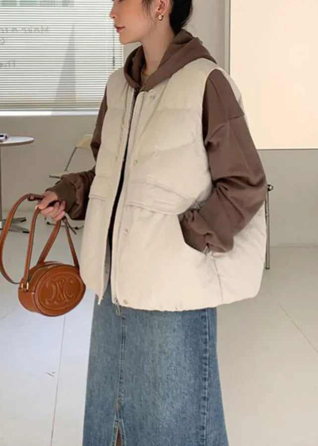 Stylish Beige Oversized Warm Duck Down Down Vests Winter