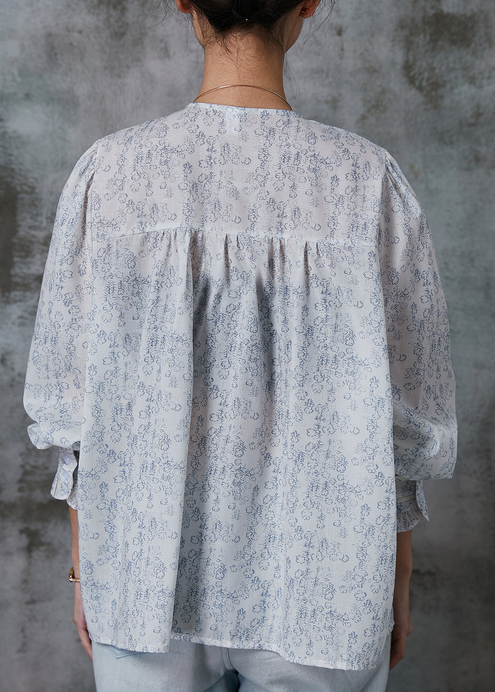 White Oversized Print Wrinkled Cotton Shirt Top Spring