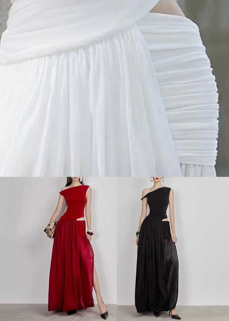 White Asymmetrical Wrinkled Side Open Cotton Dress Summer