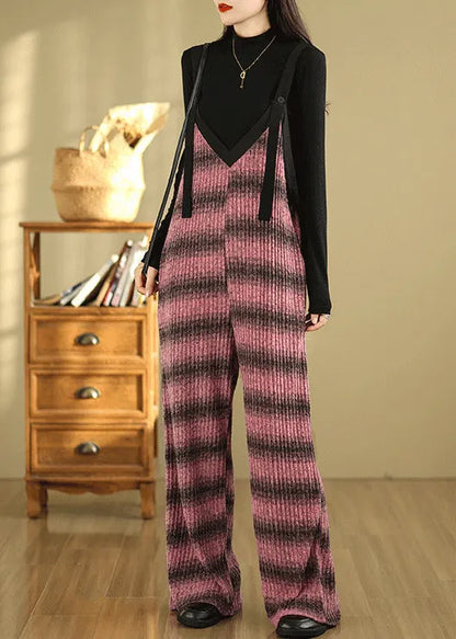 Rose Striped Cotton Jumpsuits Oversized Summer