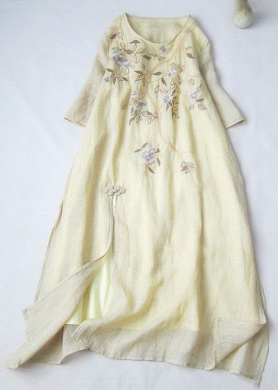 Pink Print Side Open Cotton Long Dress Summer