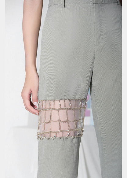 Green High Waist Summer Pants Cotton