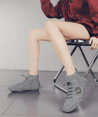 Italian Genuine Leather High Top Flats Shoes