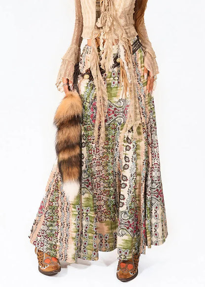 Green High Waist Print a Line Skirt Summer