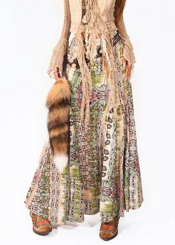 Green High Waist Print a Line Skirt Summer
