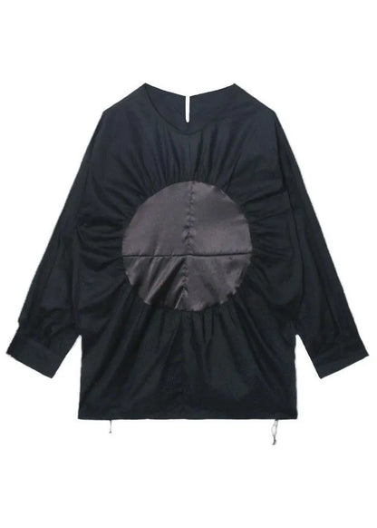 Boutique Black O-neck Patchwork Button Fall Long Sleeve Blouse Top