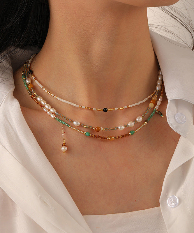 Original Design Gold Alloy Pearl Beading Baby's Breath Pendant Necklace