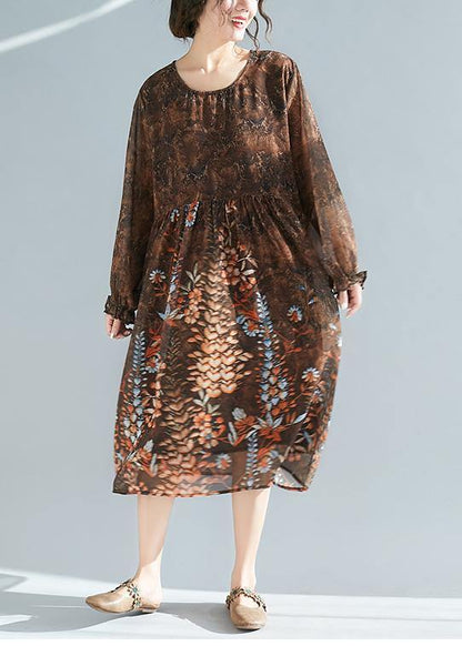 Vivid O Neck Cinched Summer Tunic Catwalk Chocolate Print Dresses