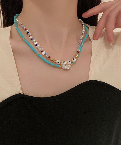 Blue Alloy Pearl Acrylic Princess Necklace