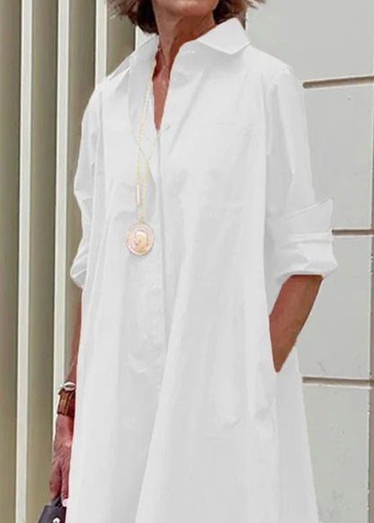Cross Border White Peter Pan Collar Simple Loose Cotton Long Shirt Dress Fall