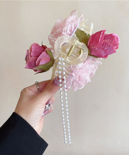 Boutique Fabric Tulle Pearl Tassel Hairpin