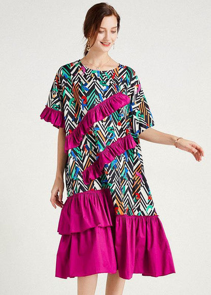 Orange Print Loose Ruffles Summer Long Dresses