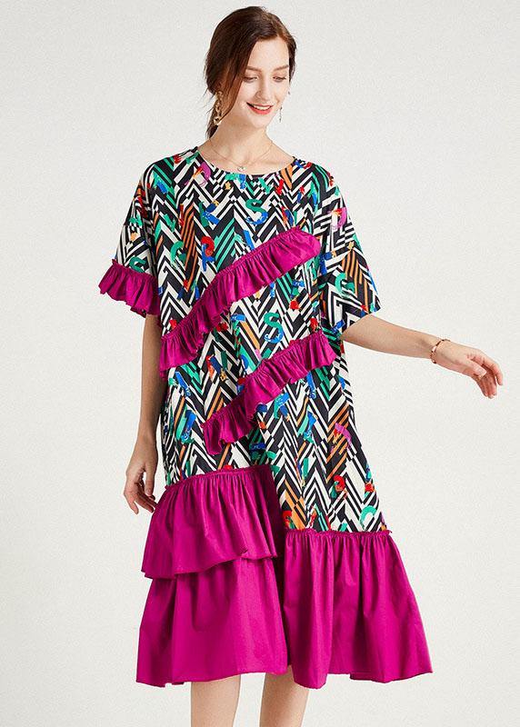Orange Print Loose Ruffles Summer Long Dresses