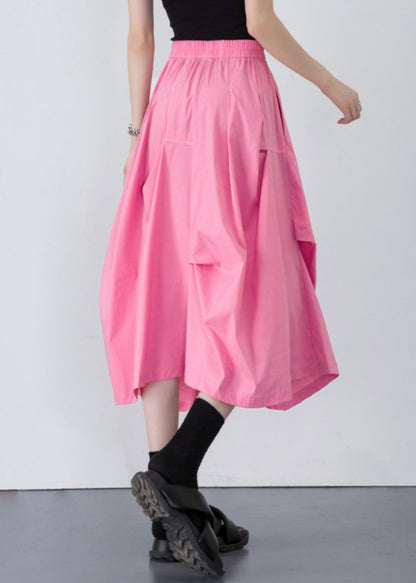 Loose Pink Wrinkled Pockets Cotton Skirt Summer