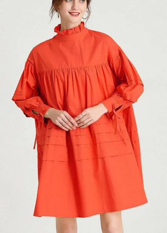 Orange Long Sleeve Spring Cotton Dress