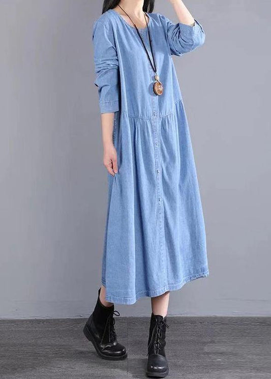 Modern O Neck Pockets Spring Ideas Blue Maxi Dresses