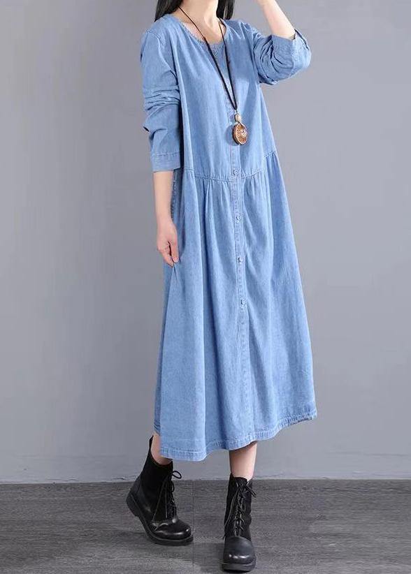Modern O Neck Pockets Spring Ideas Blue Maxi Dresses