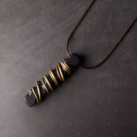 Buddha Stones Tibet Ebony Wood Brass Balance Peace Necklace Pendant