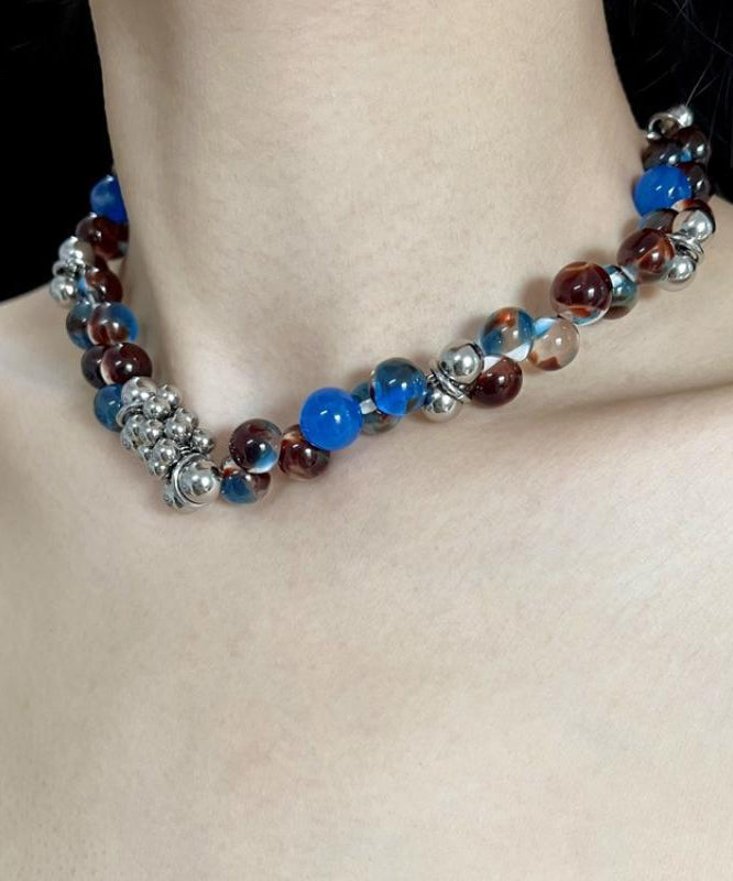Multicolor Stainless Steel Acrylic Beading Gratuated Bead Necklace