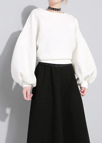 White O-neck Bow Asymmetrical Design Fall Loose Sweatshirts Top