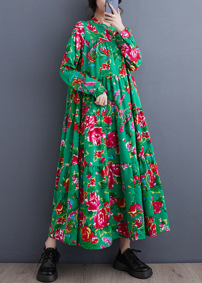 Red Stand Collar Patchwork Wrinkled Maxi Dresses Long Sleeve Spring