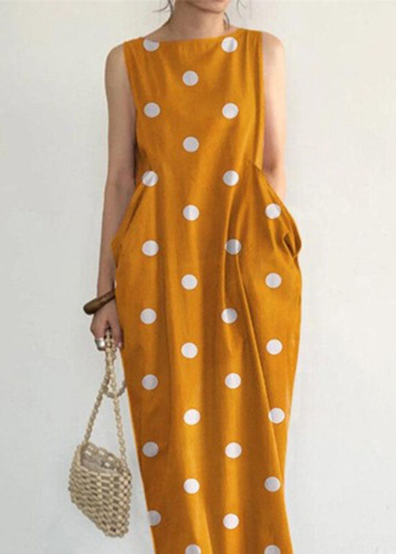 Black Dot Print Pockets Long Dresses Sleeveless