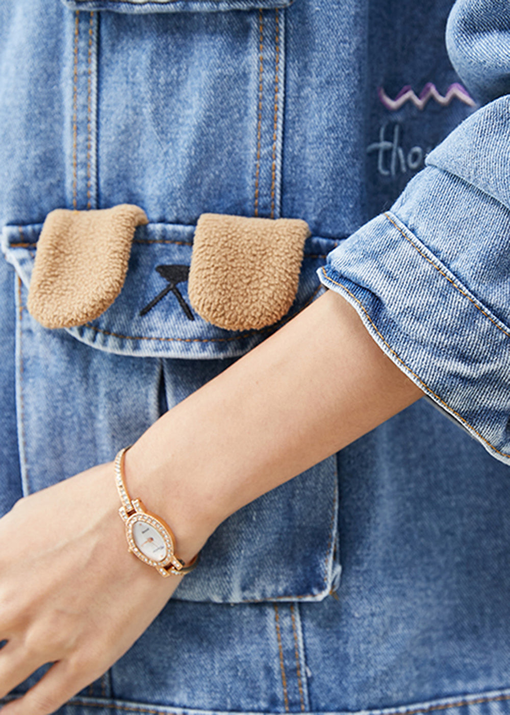 Light Blue Bear Oversized Denim Coats Spring